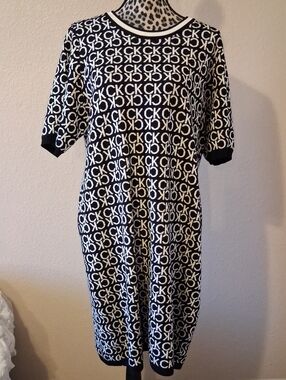Never Worn Calvin Klein Black & White Logo(CK) Lush Sweater Dress 1X